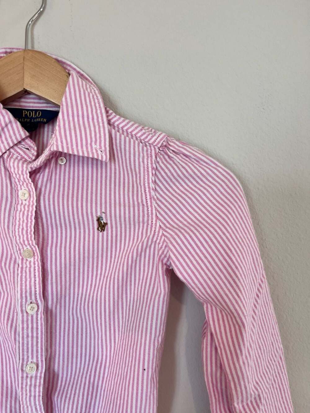 Polo Ralph Lauren, Girls Pink/White Striped Long Sleeve Peplum Shirt Dress, 7 - Picture 2 of 4